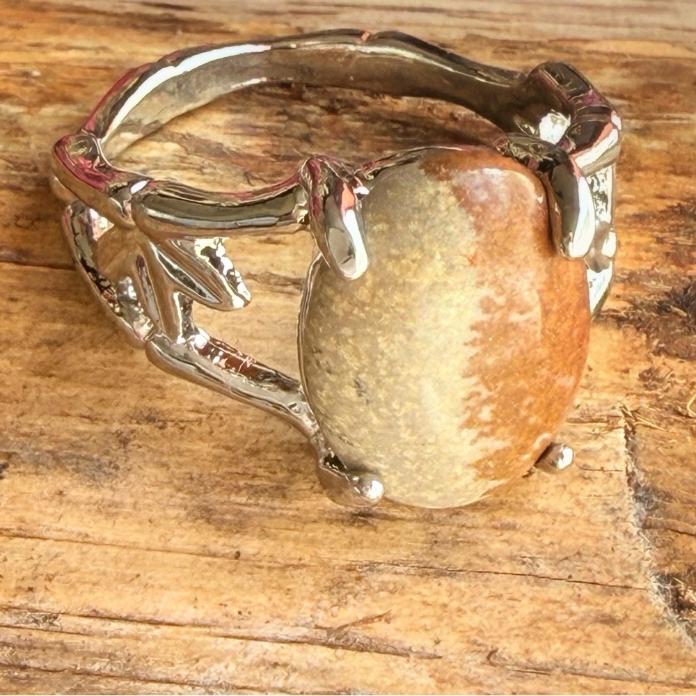 Jasper Ring • Silver Adjustable Band • Earthy Minimal